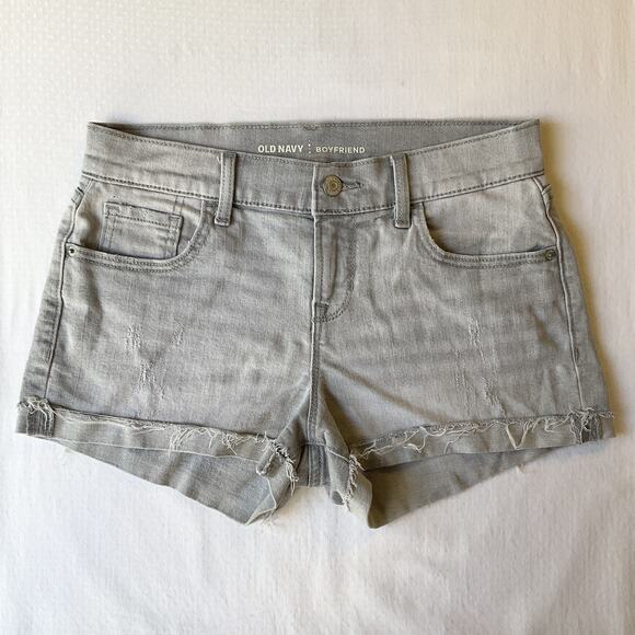 Old Navy Women Shorts 2 REGULAR Gray Denim Boyfriend Distressed Frayed Hem 2.5" - Picture 1 of 10